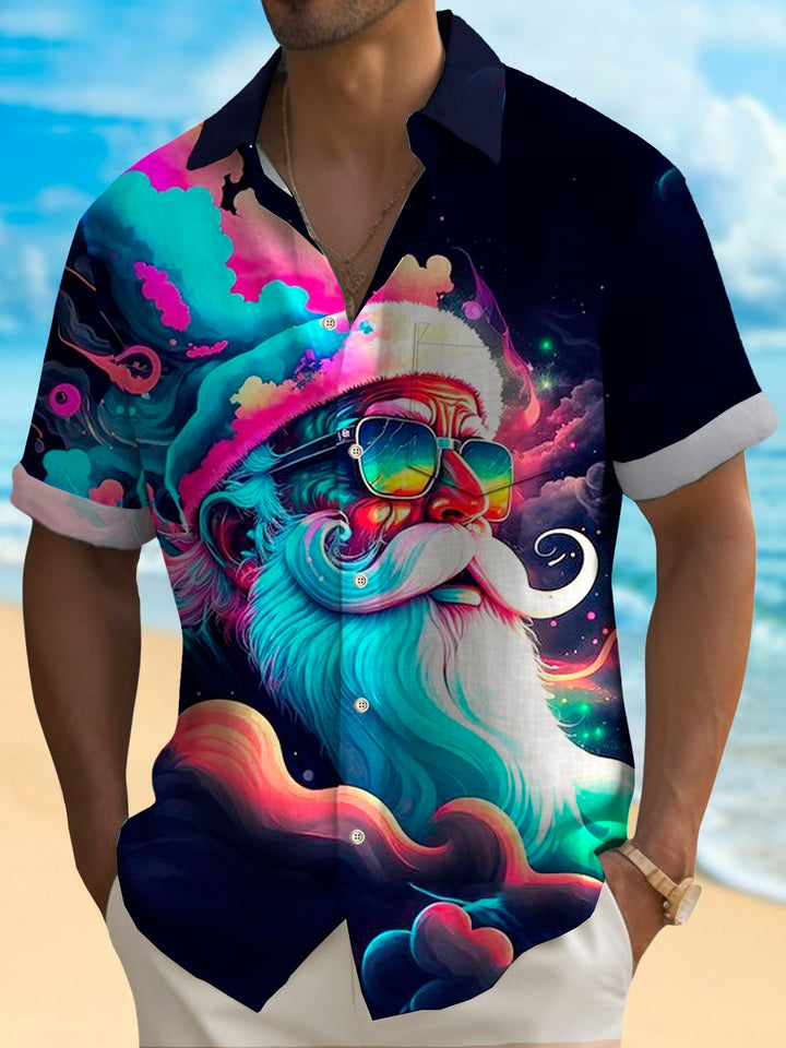Chemise boutonnée à poche pour homme avec imprimé musical Père Noël Alohadaddy