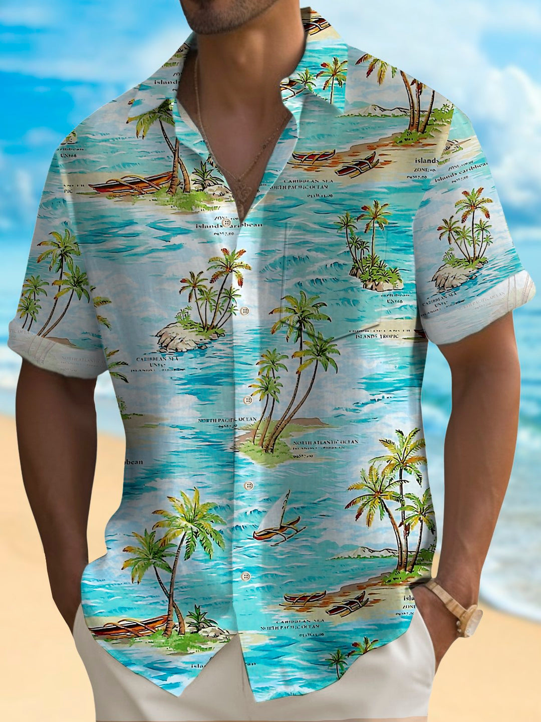 Alohadaddy Hawaiian Floral Wave Print Men&