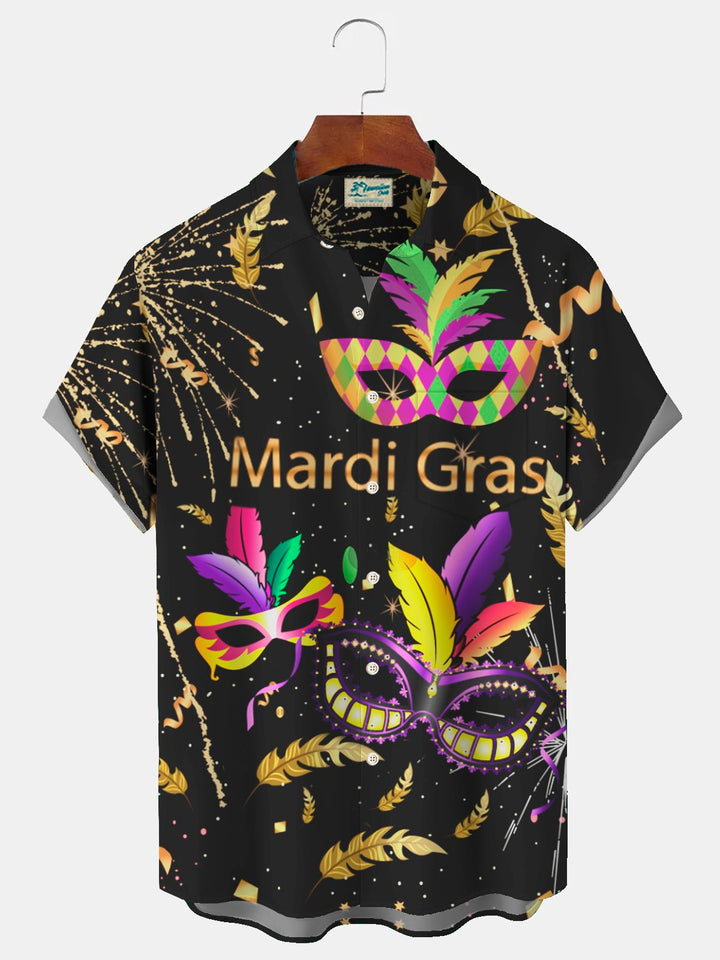 Alohadaddy Mardi Gras Mardi Gras Mask Bead Print Aloha Hawaii Men&