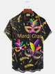 Alohadaddy Mardi Gras Mardi Gras Mask Bead Print Aloha Hawaii Men's Button Pocket Shirt