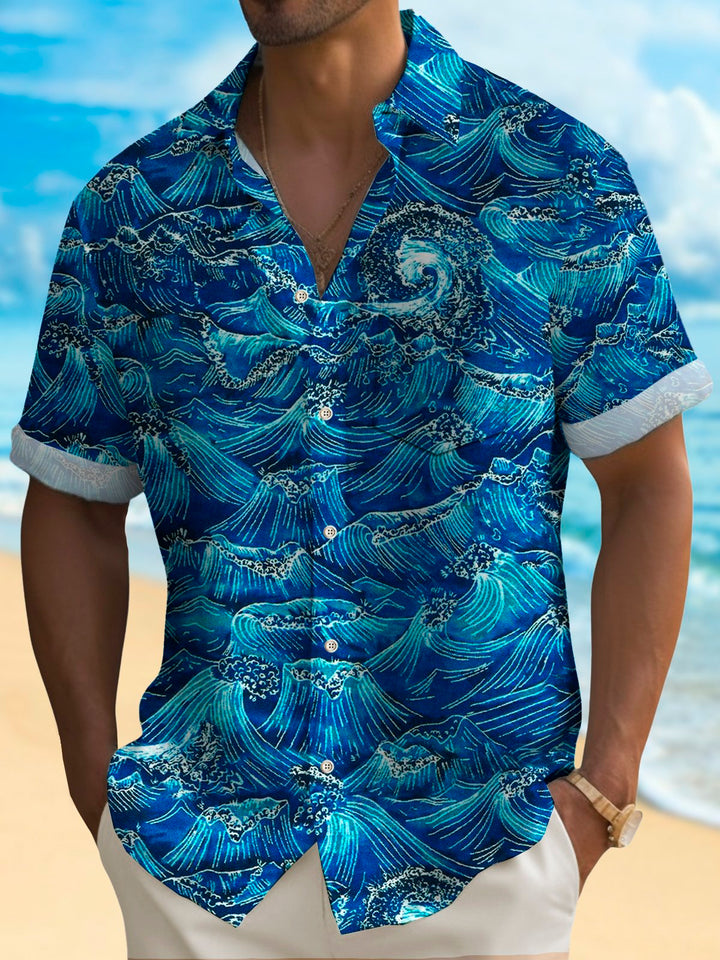 Chemise hawaïenne vintage japonaise bleue Alohadaddy pour homme, extensible, facile d&