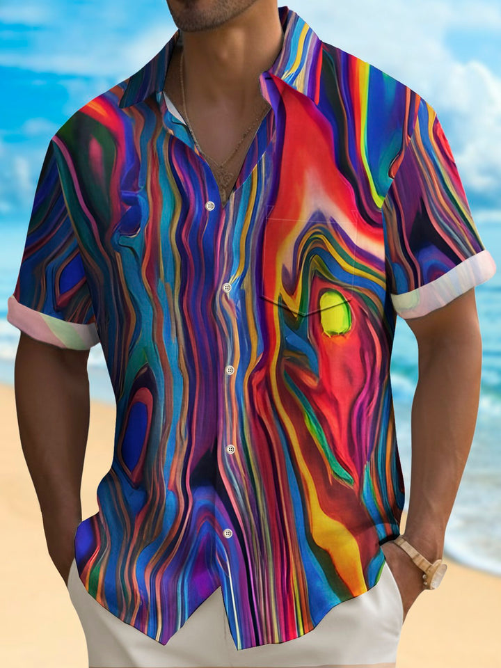 Camisa hawaiana con estampado texturizado abstracto retro Alohadaddy para hombre, camisa de camping con bolsillo de fácil cuidado