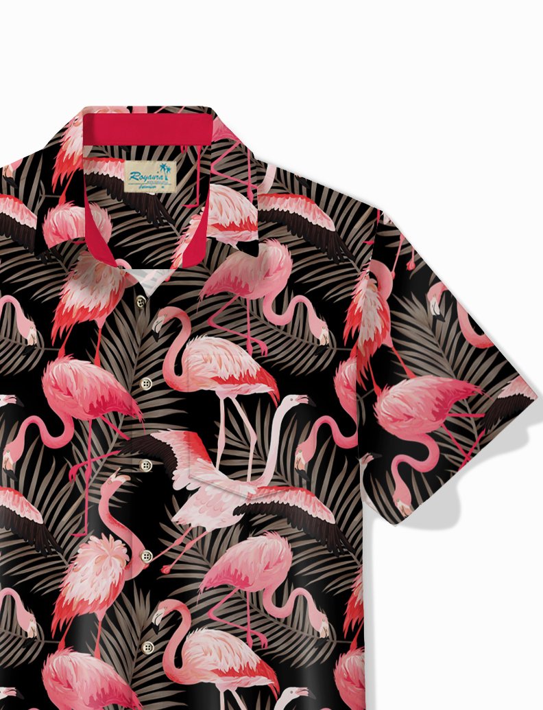 Chemise hawaïenne Alohadaddy à imprimé flamant rose pour homme avec poche boutonnée