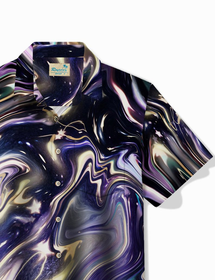 Chemise hawaïenne Alohadaddy rétro à imprimé texturé abstrait pour homme avec poche boutonnée