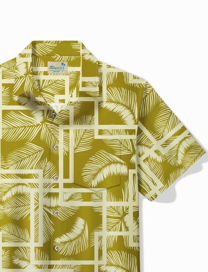 Camisa hawaiana Alohadaddy con estampado geométrico botánico y bolsillos abotonados para hombre