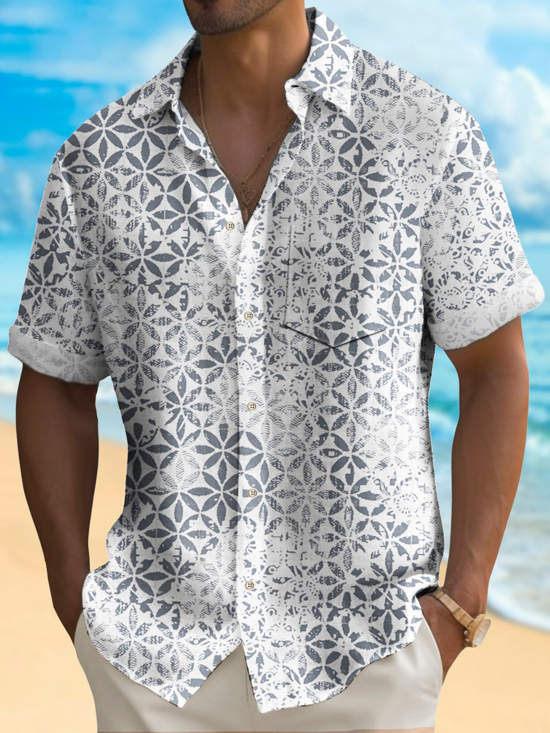 Camisa hawaiana con bolsillo y textura abstracta retro Alohadaddy para hombre, camisa de camping, talla grande