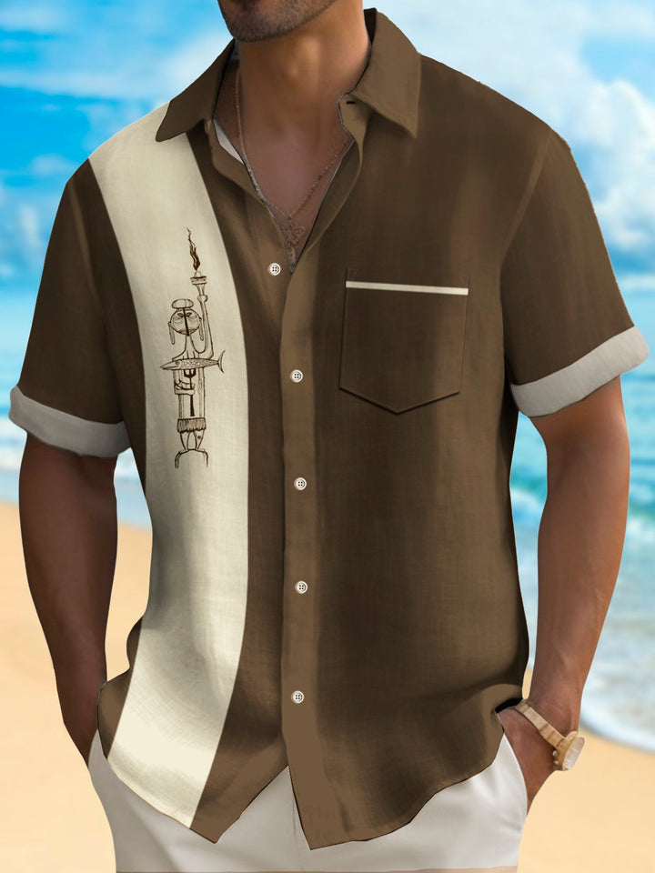 Camisa hawaiana retro de bolos Alohadaddy para hombre, camisa de camping con bolsillo y estampado de líneas de dibujos animados