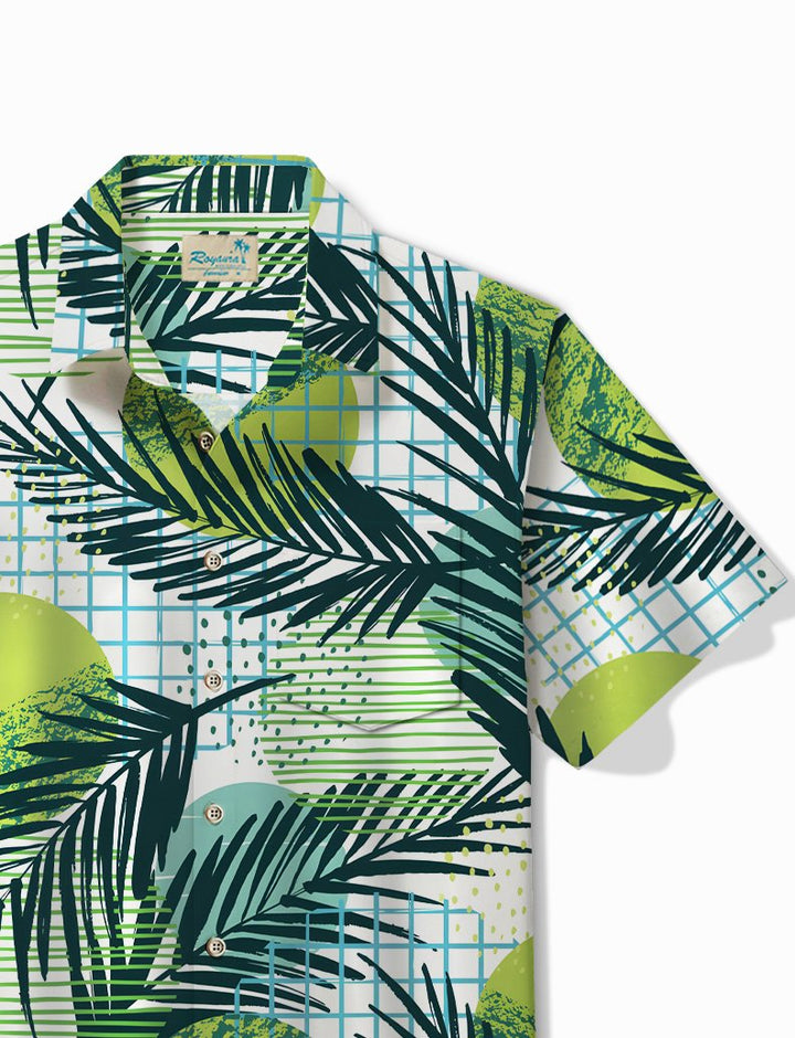Alohadaddy Hawaiian Shirt Botanical Geometric Print Men&
