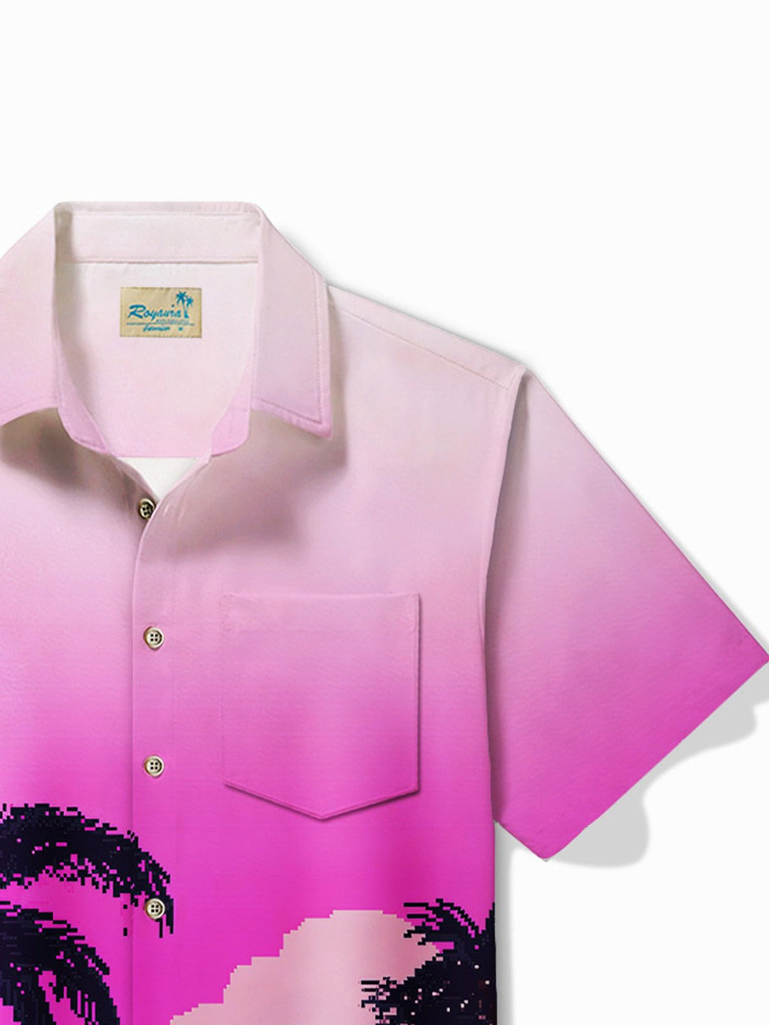 Camisa de manga corta con bolsillo abotonado para hombre con estampado de árbol de coco en degradado rosa hawaiano Alohadaddy