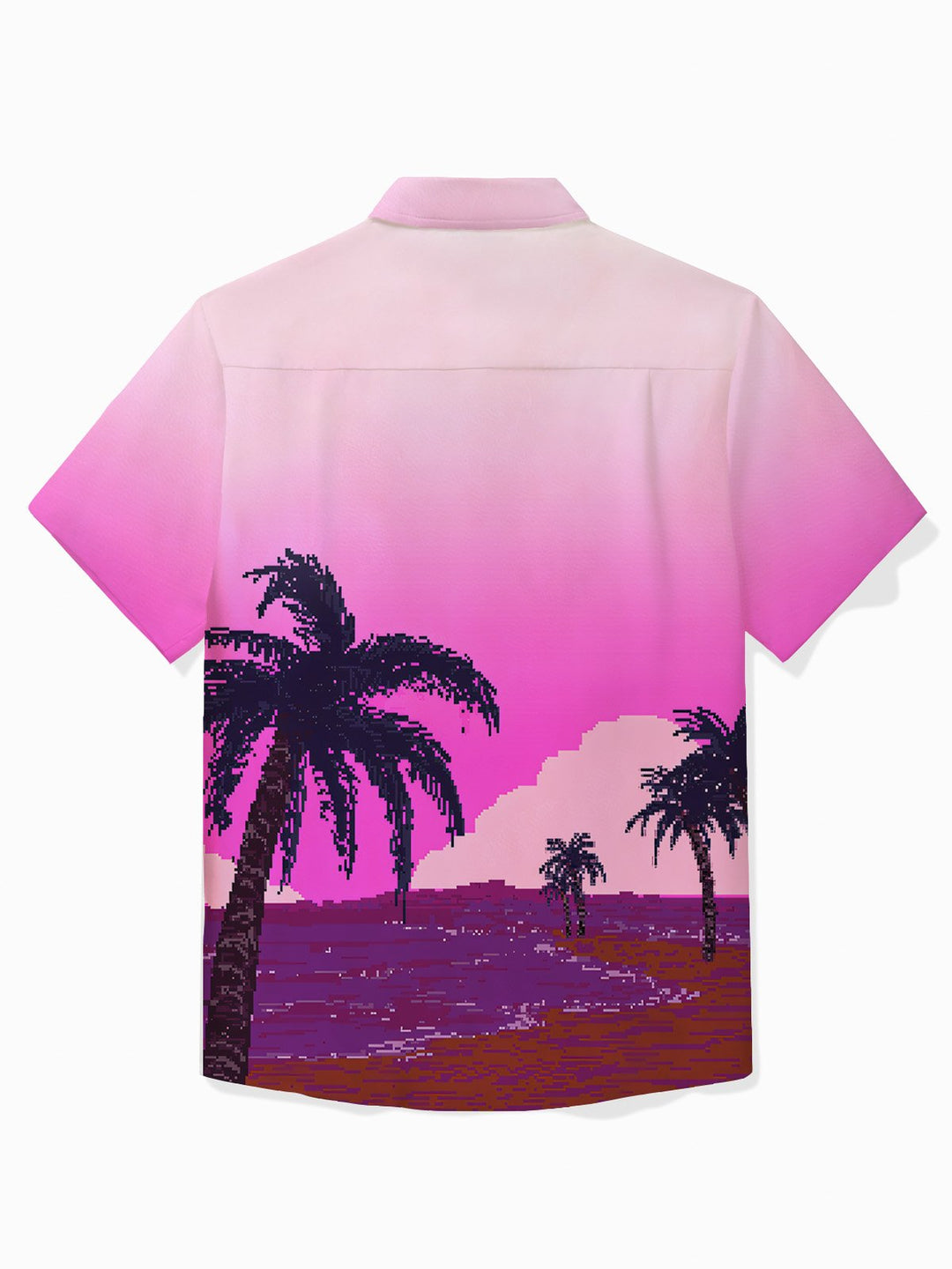 Camisa de manga corta con bolsillo abotonado para hombre con estampado de árbol de coco en degradado rosa hawaiano Alohadaddy