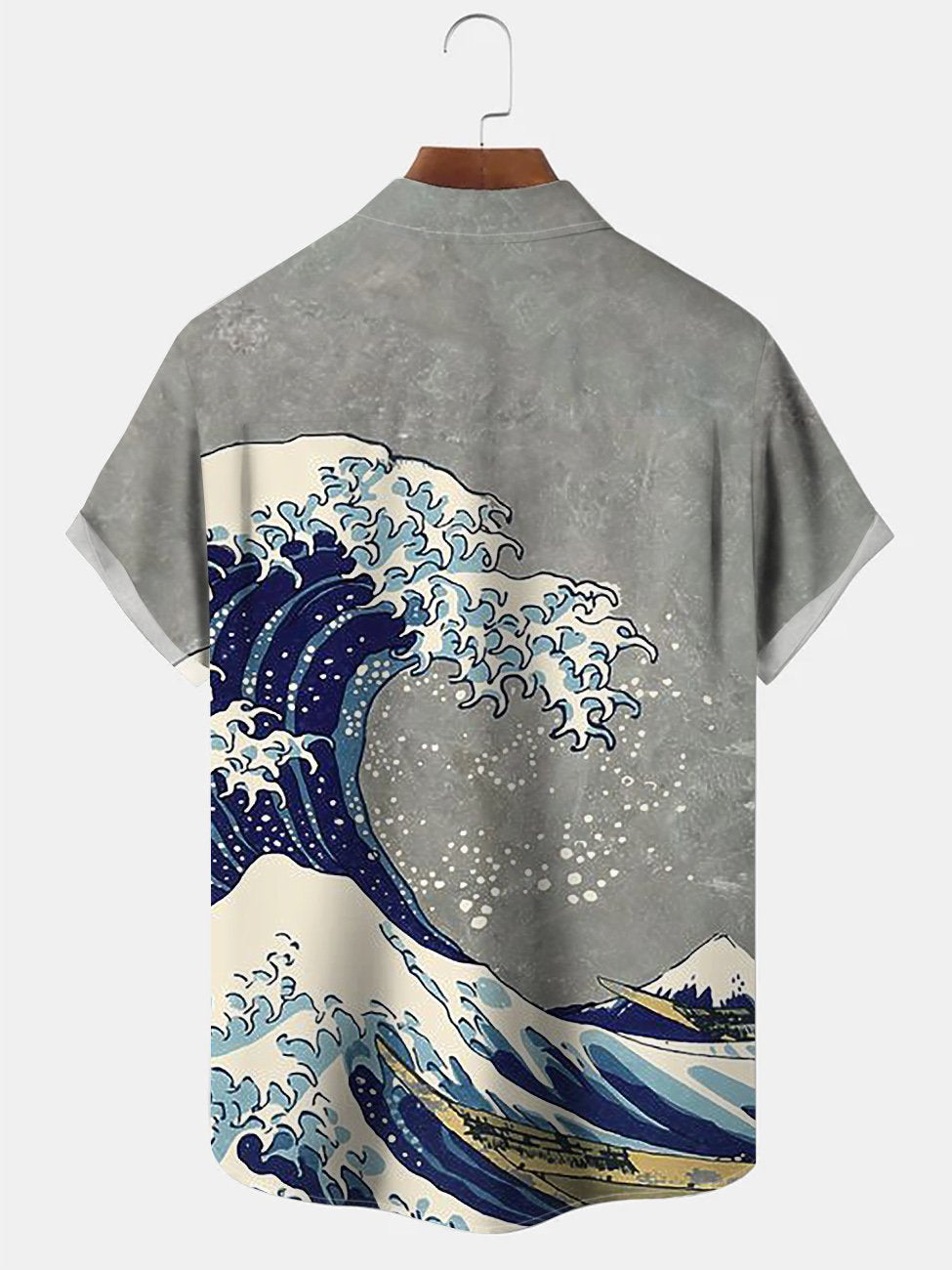Alohadaddy Mens Japanese Ukiyoe Wave Print Casual Breathable Chest Pocket Short Sleeve Hawaiian Shirts