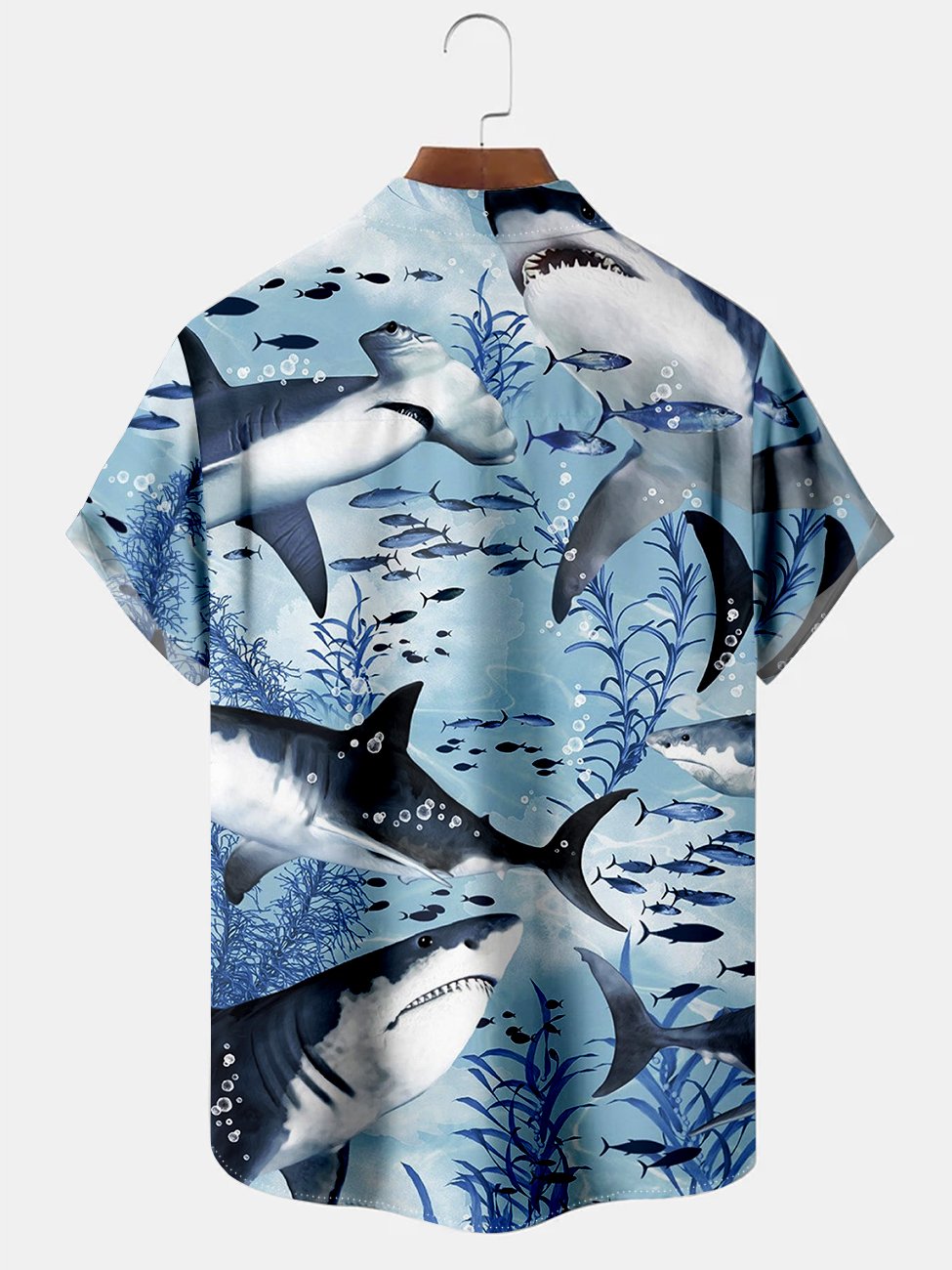Camisa hawaiana de manga corta con diseño de tiburón marino para hombre