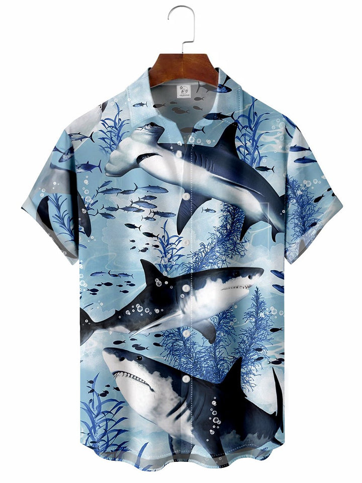 Camisa hawaiana de manga corta con diseño de tiburón marino para hombre