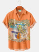 Alohadaddy Orange Hawaiian Beach Instrument Coconut Tree Print Chest Bag Holiday Shirt Plus Size Shirt