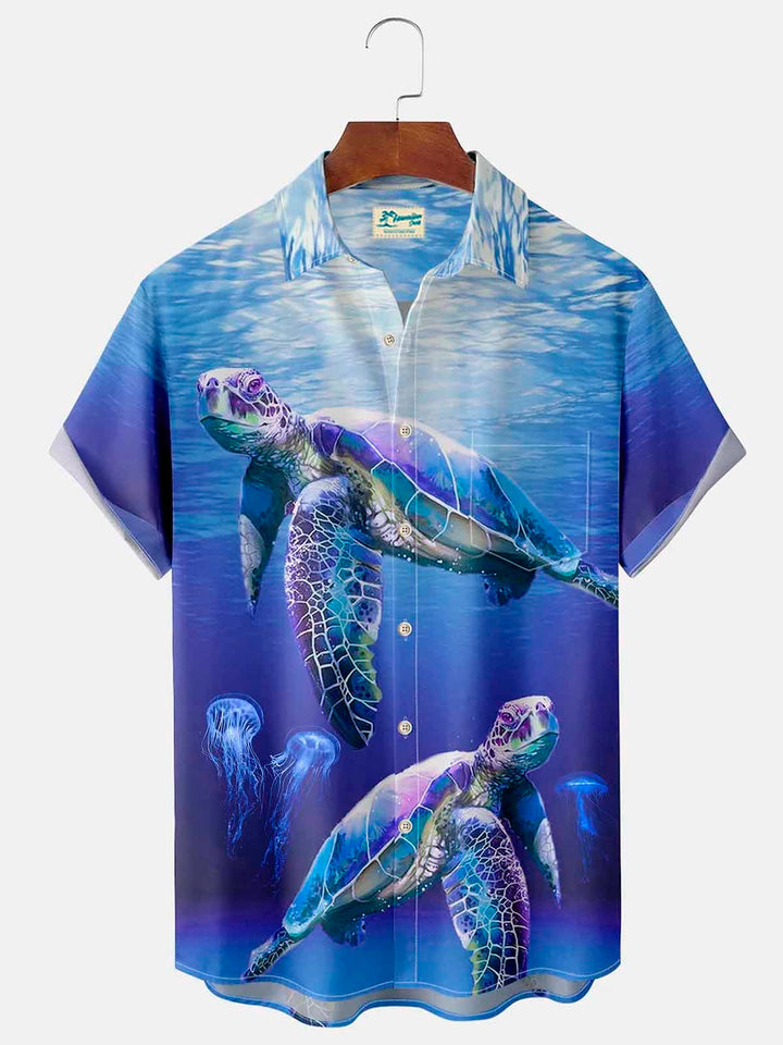 Camisa hawaiana con bolsillos abotonados para hombre Alohadaddy con diseño de tortuga marina
