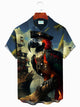 Alohadaddy Parrot Pirate Men's Hawaiian Print Resort Shirt Stretch Aloha Pocket Cartoon Camping Shirt