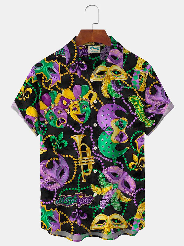 Alohadaddy Mardi Gras Mardi Gras Mask Bead Print Aloha Hawaii Men&
