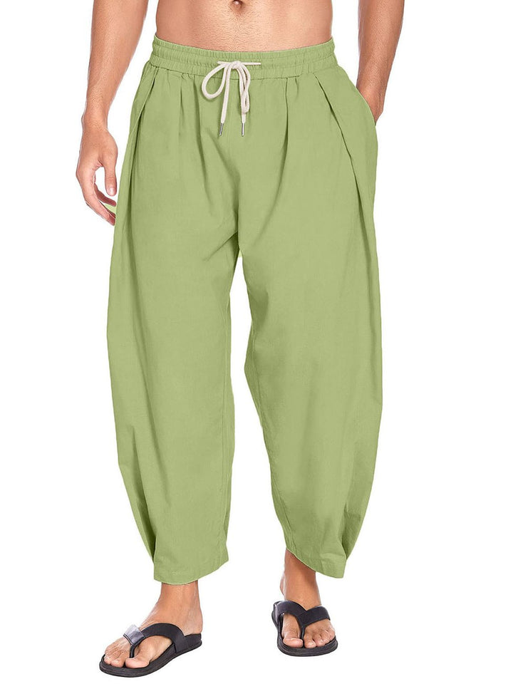 Pantalones capri holgados de lino y algodón con bolsillos y cordón ajustable de Alohadaddy
