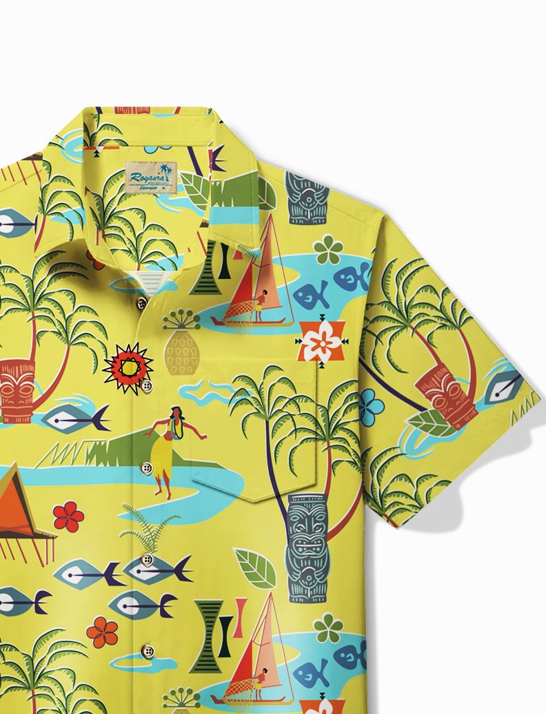 Alohadaddy Hawaiian Shirt Coconut Tree Geometric Tiki &amp; Tops