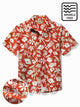Camisa hawaiana de hombre color naranja con estampado de árbol de coco Tiki de Alohadaddy Beach Holiday, camisas de campamento con bolsillos sin arrugas