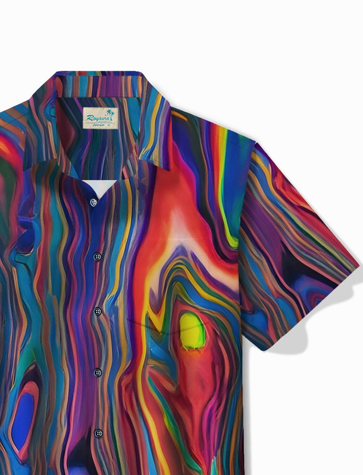 Camisa hawaiana con estampado texturizado abstracto retro Alohadaddy para hombre, camisa de camping con bolsillo de fácil cuidado