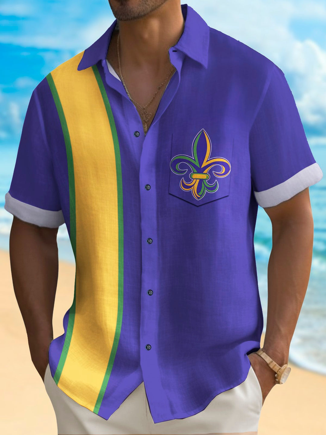 Camisa de fiesta de talla grande con estampado de estructura de bolos en contraste de carnaval de Alohadaddy