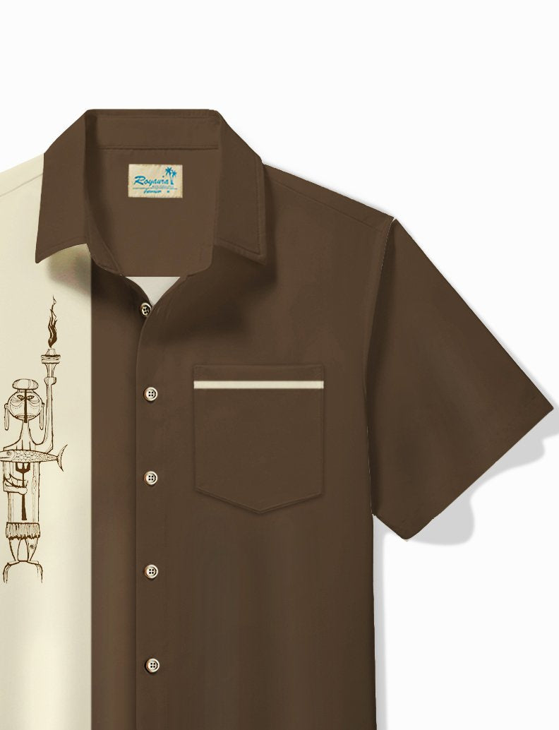 Camisa hawaiana retro de bolos Alohadaddy para hombre, camisa de camping con bolsillo y estampado de líneas de dibujos animados