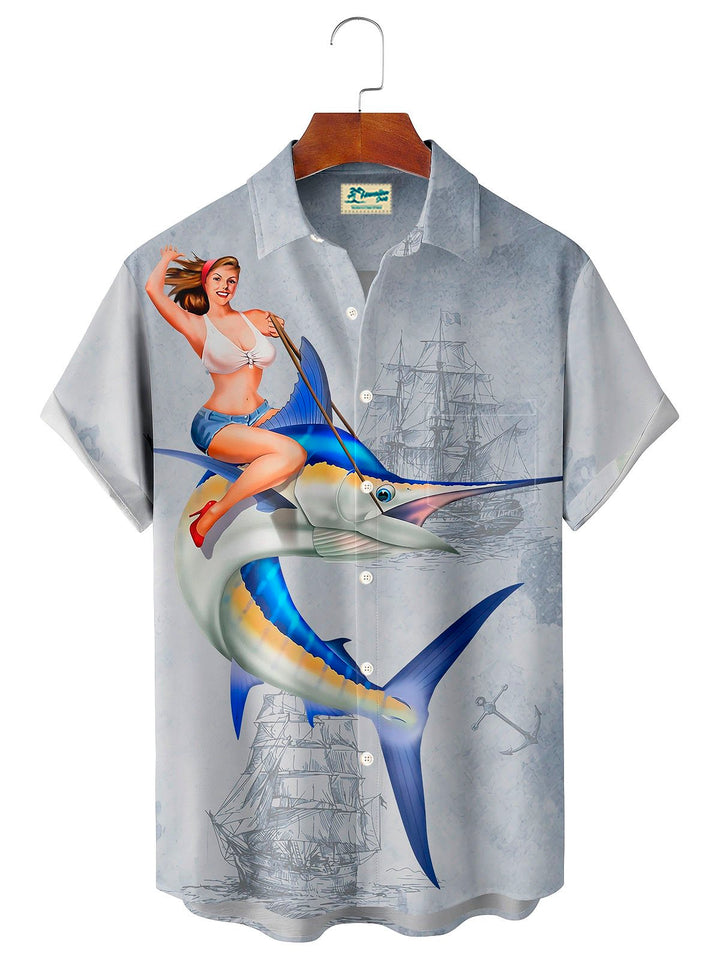 Alohadaddy Hawaii Vintage Map Fish Belle Print Men&