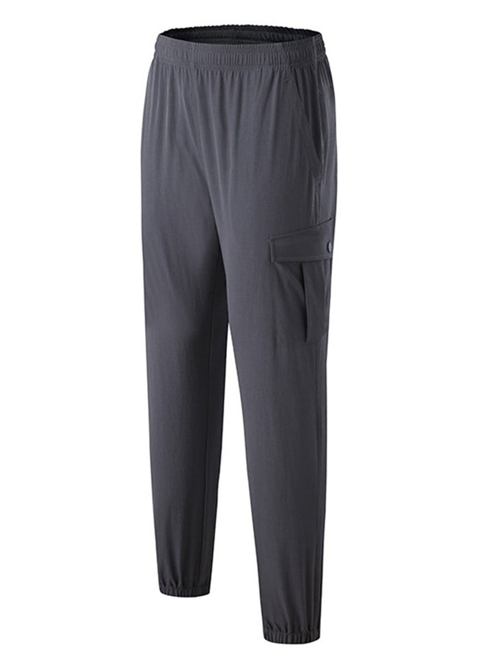 Pantalones de secado rápido para exteriores para hombre, pantalones holgados de tejido elástico con pies de viga, pantalones casuales de fitness