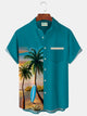 Alohadaddy Hawaii Coconut Tree Contrast Print Men's Button Pocket Shirt