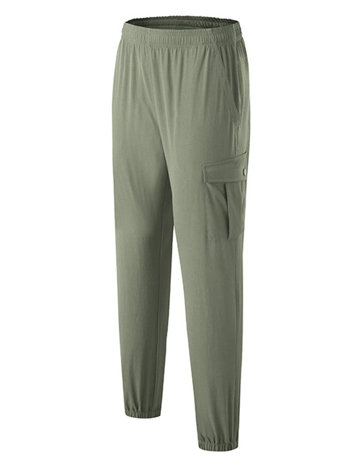 Pantalones de secado rápido para exteriores para hombre, pantalones holgados de tejido elástico con pies de viga, pantalones casuales de fitness