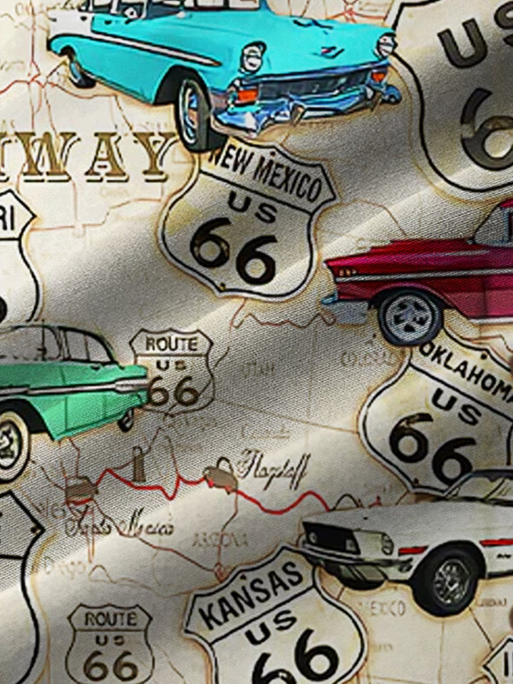 Alohadaddy Vintage Route 66 Western Print Chest Pocket Vintage Shirt Plus Size Printed Shirt