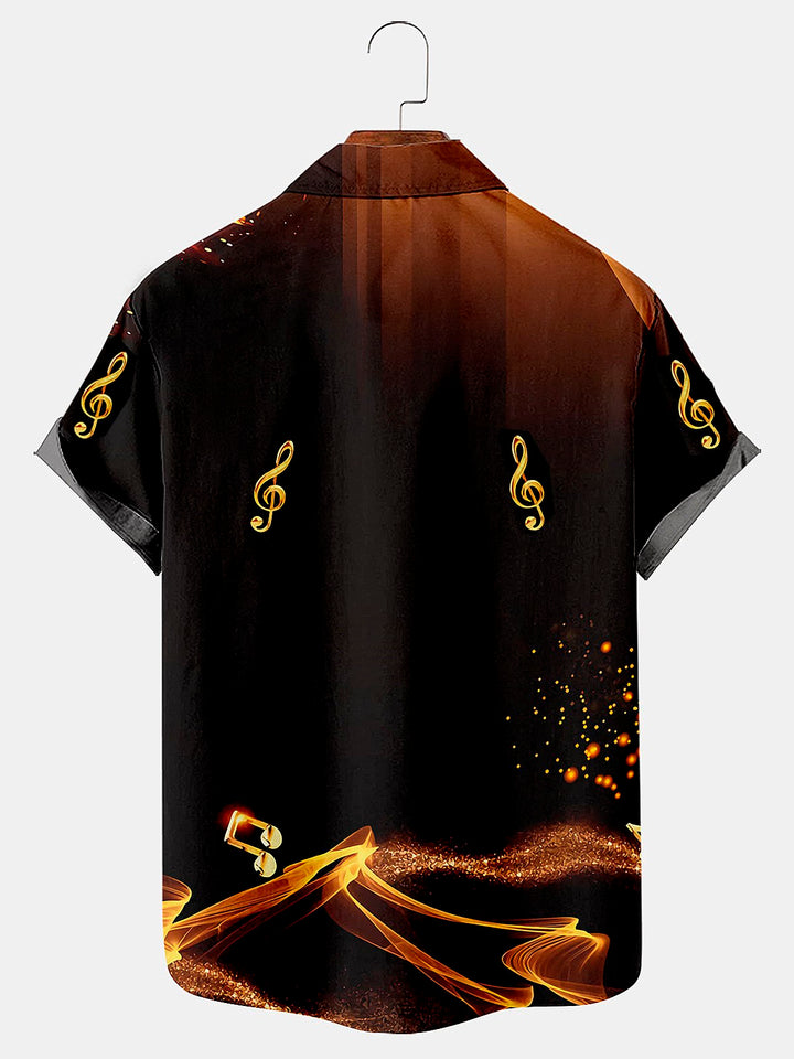Camisa con botones y bolsillo para hombre con notas musicales y llamas Aurora de Alohadaddy