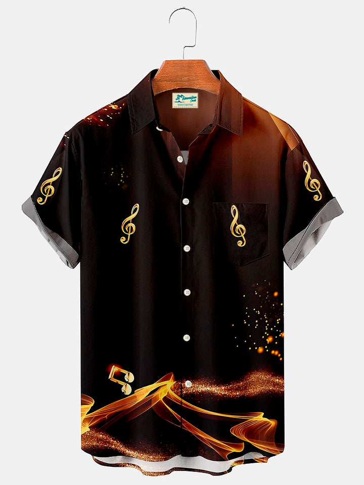 Camisa con botones y bolsillo para hombre con notas musicales y llamas Aurora de Alohadaddy
