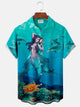 Alohadaddy Hawaiian Mermaid Dolphin Turtle Men's Button Pocket Shirt