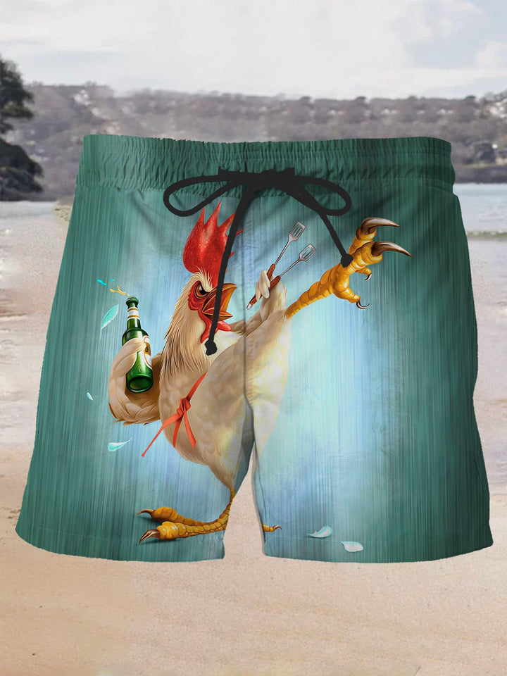 Alohadaddy Retro Gradient Kung Fu Chicken Print Men&