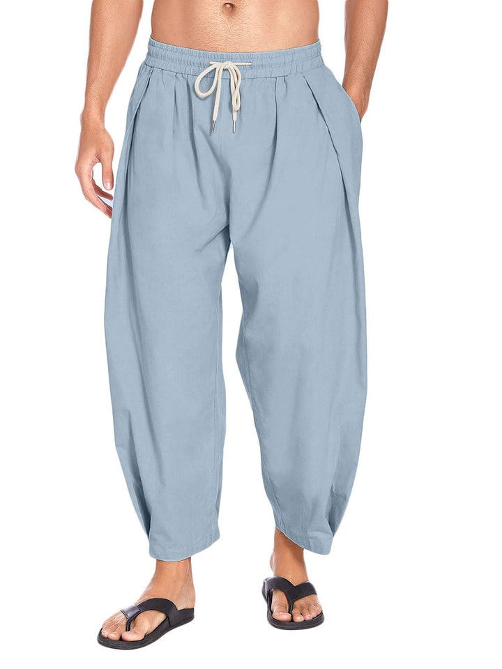 Pantalones capri holgados de lino y algodón con bolsillos y cordón ajustable de Alohadaddy