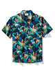Alohadaddy Hawaiian Plant Leaf Parrot Printed Men's Button Pocket Short Sleeve Shirt