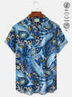 Alohadaddy Ocean Holiday Blue Men's Hawaiian Shirt Whale Cartoon Art Easy Care Pocket Camp Shirt Big Tall