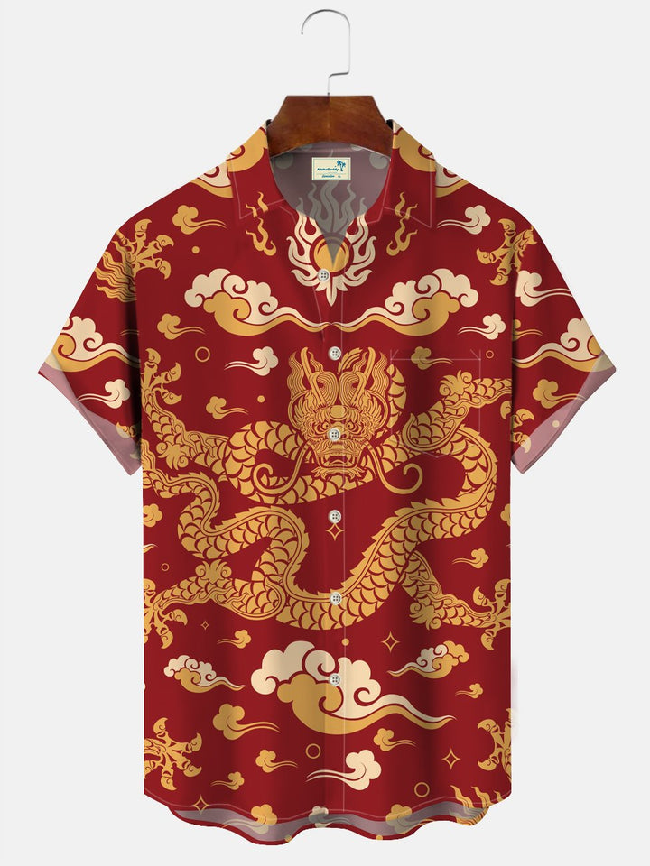 Chemises décontractées grande taille à imprimé dragon du Nouvel An d&