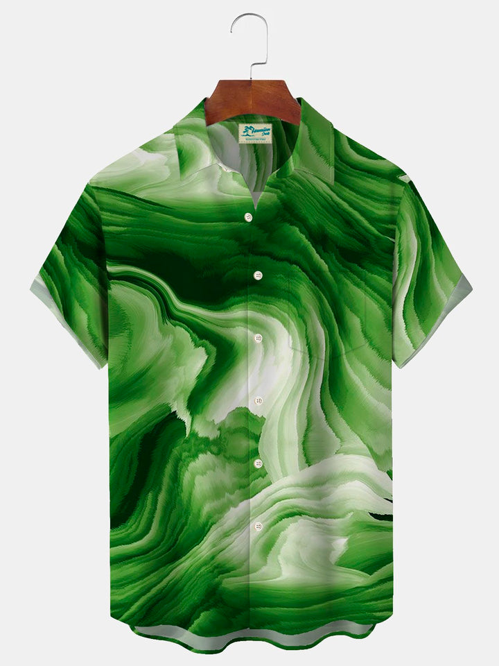 Camisa con bolsillos abotonados para hombre con estampado de tinta en degradado hawaiano de Alohadaddy