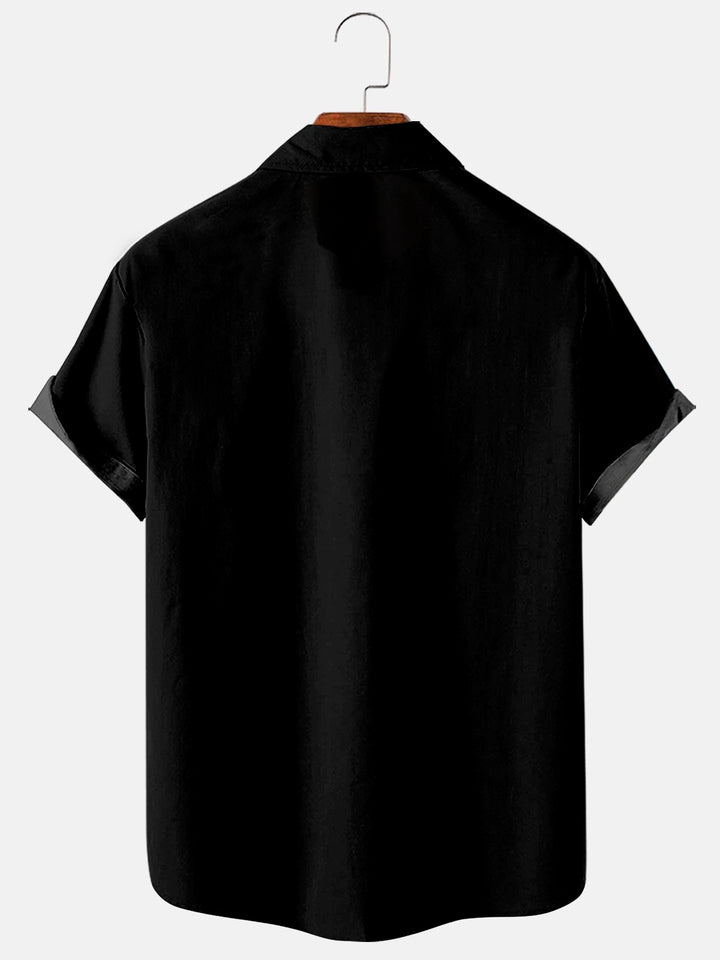 Alohadaddy Black Vintage Bowling Turtle Print Chest Bag Bowling Shirt Plus Size Panel Shirt