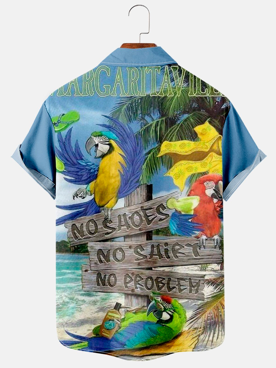 Camisa hawaiana de vacaciones de gran tamaño con bolsillo en el pecho y estampado playero de loro azul Alohadaddy