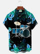 Alohadaddy Music Hawaiian Floral Instruments Drum Kit Men's Button Pocket Shirts