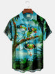 Alohadaddy Frog Print Men's Hawaiian Shirt Stretch Plus Size Aloha Camp Pocket Button-Down Shirt