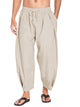 Alohadaddy Drawstring Pockets Cotton Linen Loose Casual Beach Lantern Harem Capri Pants