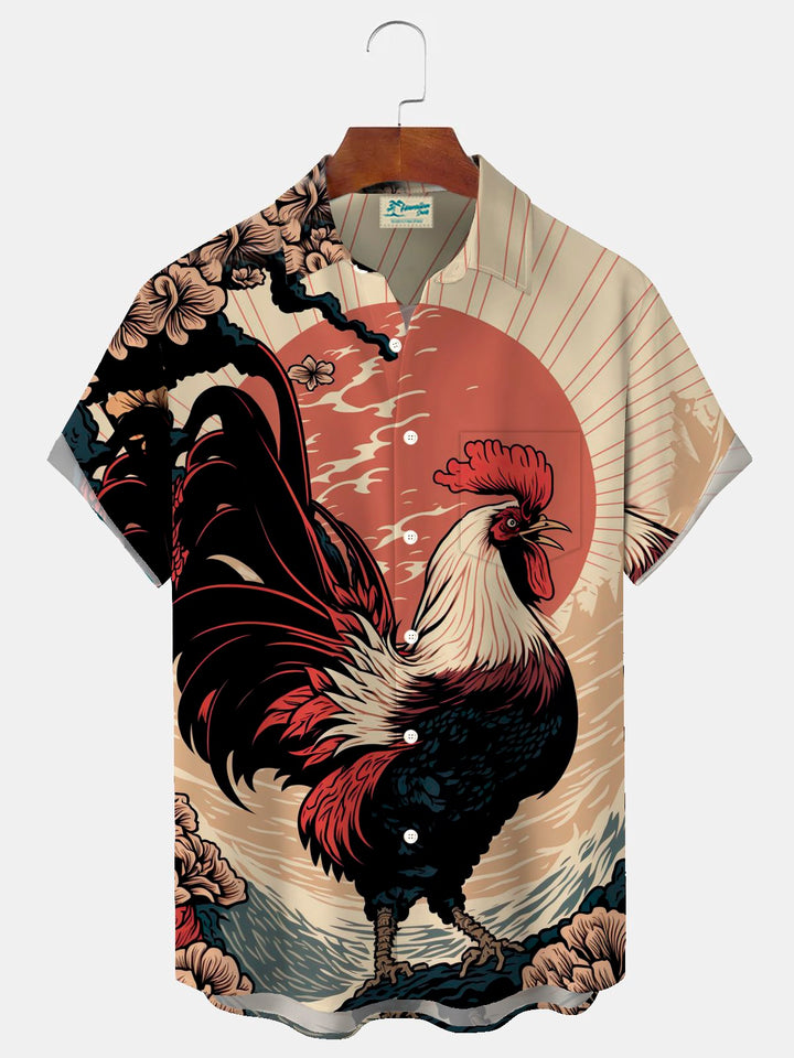 Alohadaddy Vintage Ukiyoe Rooster Print Men&