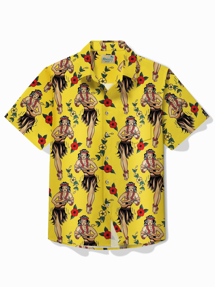Chemise à boutons et poches pour homme à imprimé floral hawaïen mexicain Alohadaddy