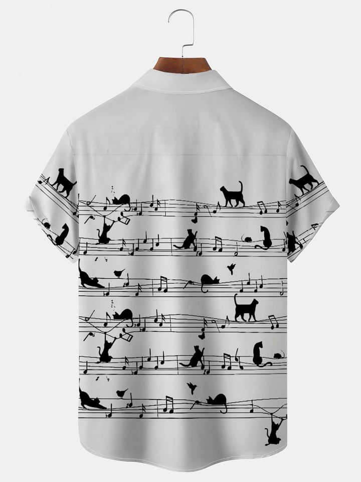 Alohadaddy Music Note Fun Cat Men Button Pocket Shirt