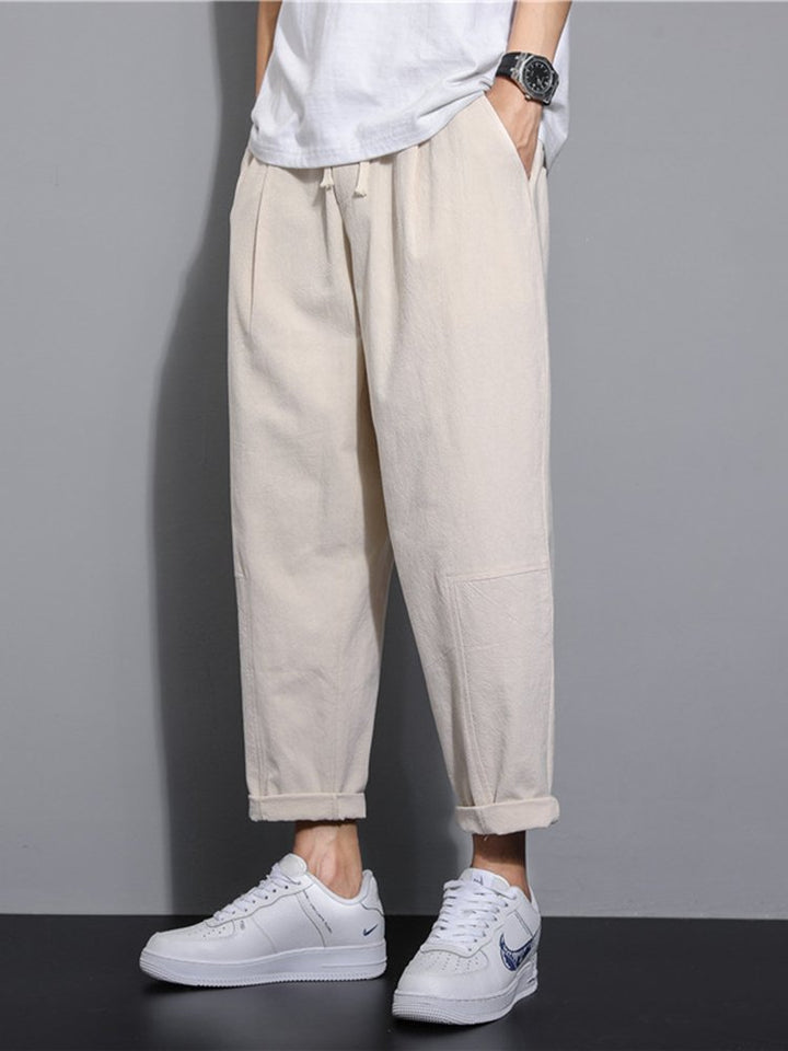 Pantalones de lino y algodón con pierna recta y holgados para hombre